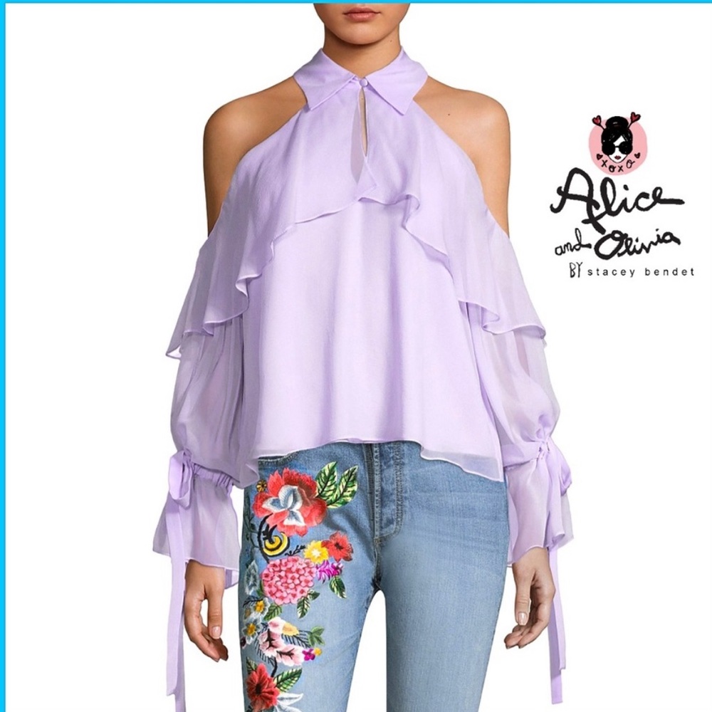 Alice + Olivia lavender cold shoulder blouse